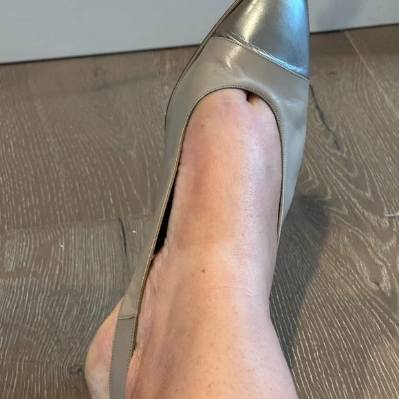 Salvatore Ferragamo Taupe Leather Slingback Mules with Silver Cap Toe - Picture 7 of 7